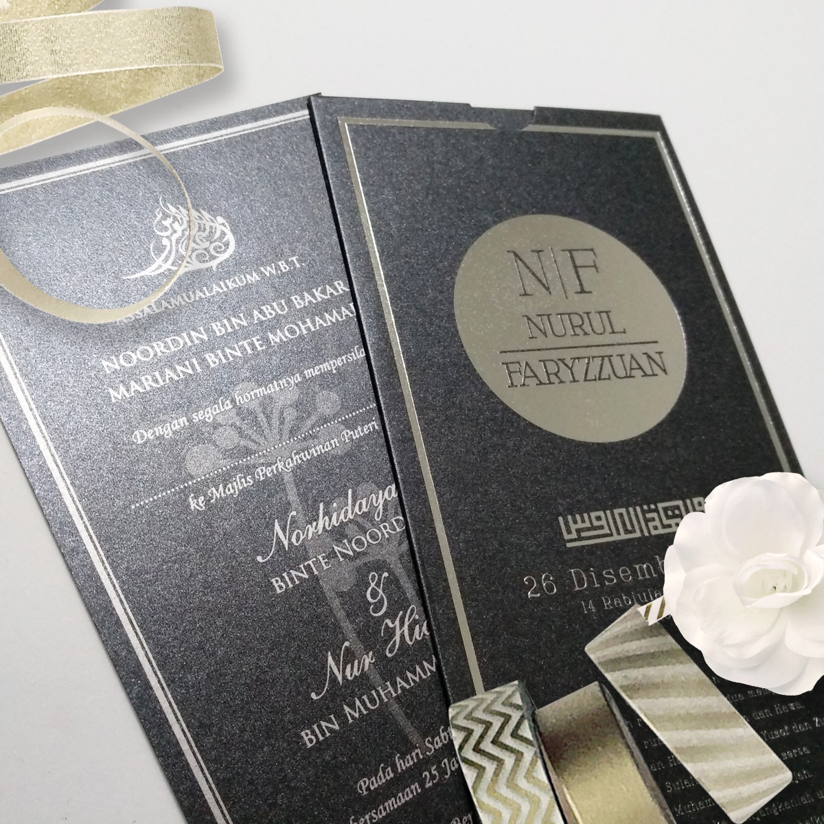 jentayu design kad kahwin poket pocket series metallic black hot stamping silver wedding cards malaysia 